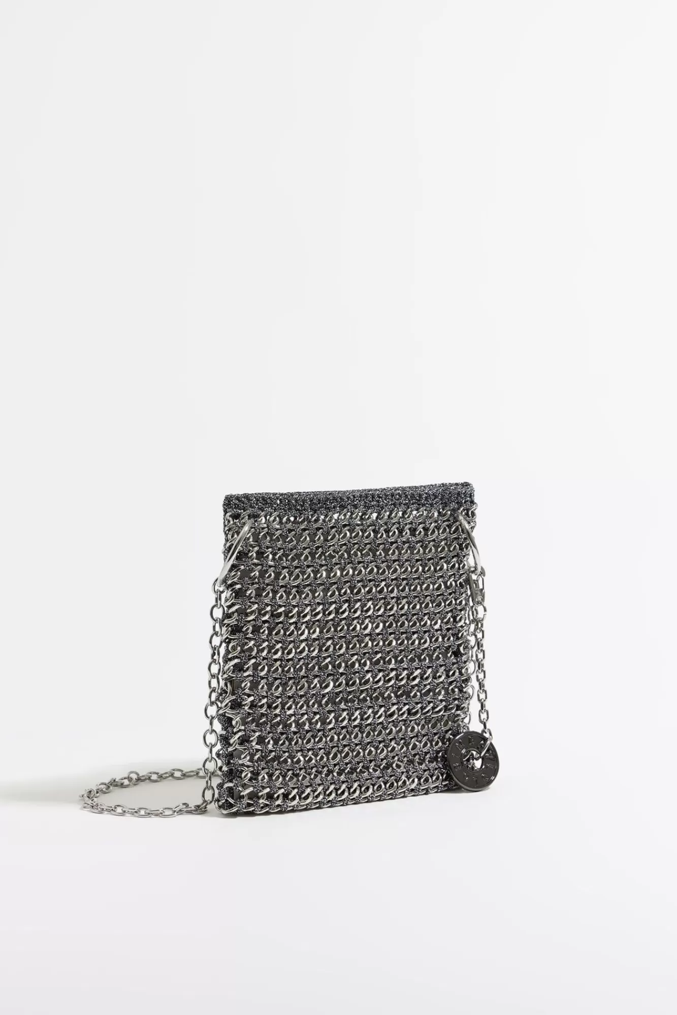 BIMBA Y LOLA Bolso Plano Mini Crochet Cadena Plata Fashion