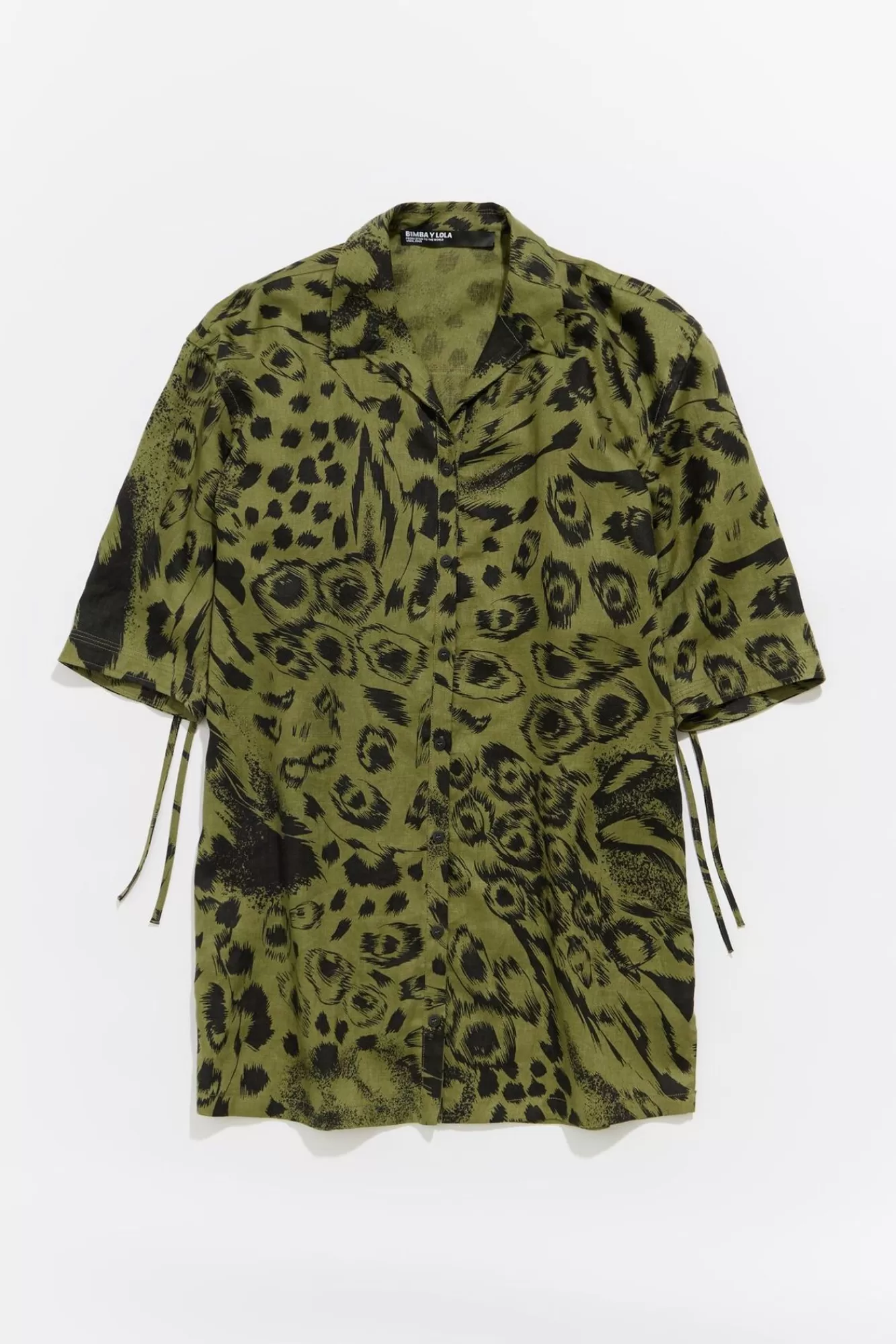 BIMBA Y LOLA Camisa Oversize Lino Animal Mix Verde Clearance