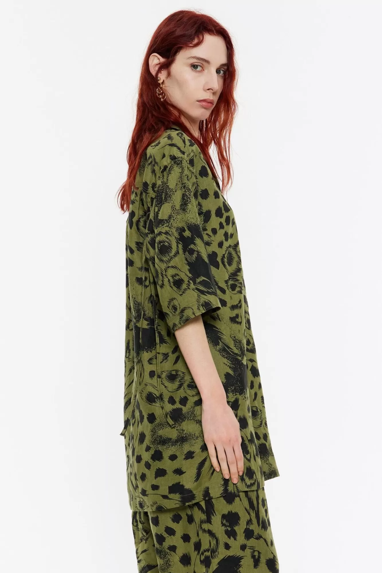 BIMBA Y LOLA Camisa Oversize Lino Animal Mix Verde Best Sale