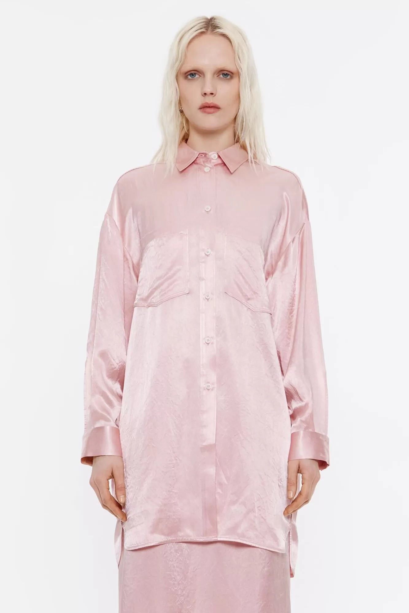 BIMBA Y LOLA Camisa Oversize Saten Rosa Cheap