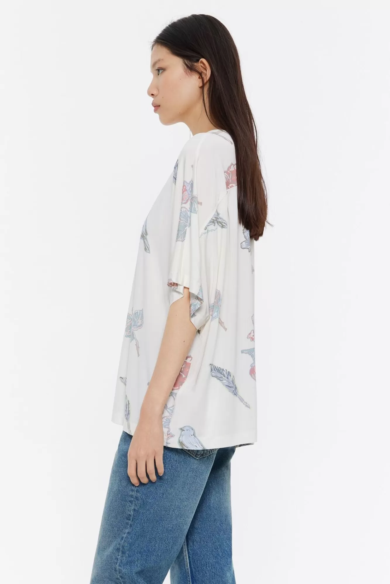 BIMBA Y LOLA Camiseta Boxy Viscosa Birds Marfil Discount