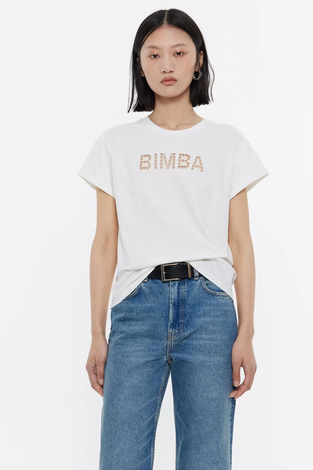 BIMBA Y LOLA Camiseta Logo Bordado Marfil Cheap