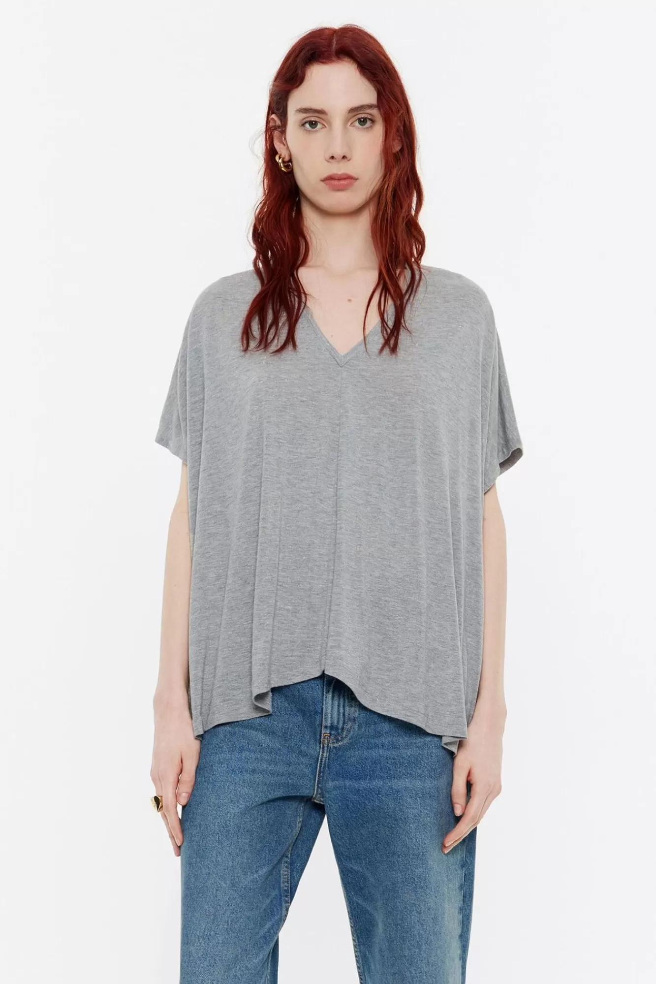 BIMBA Y LOLA Camiseta Oversize Larga Lurex Gris Cheap