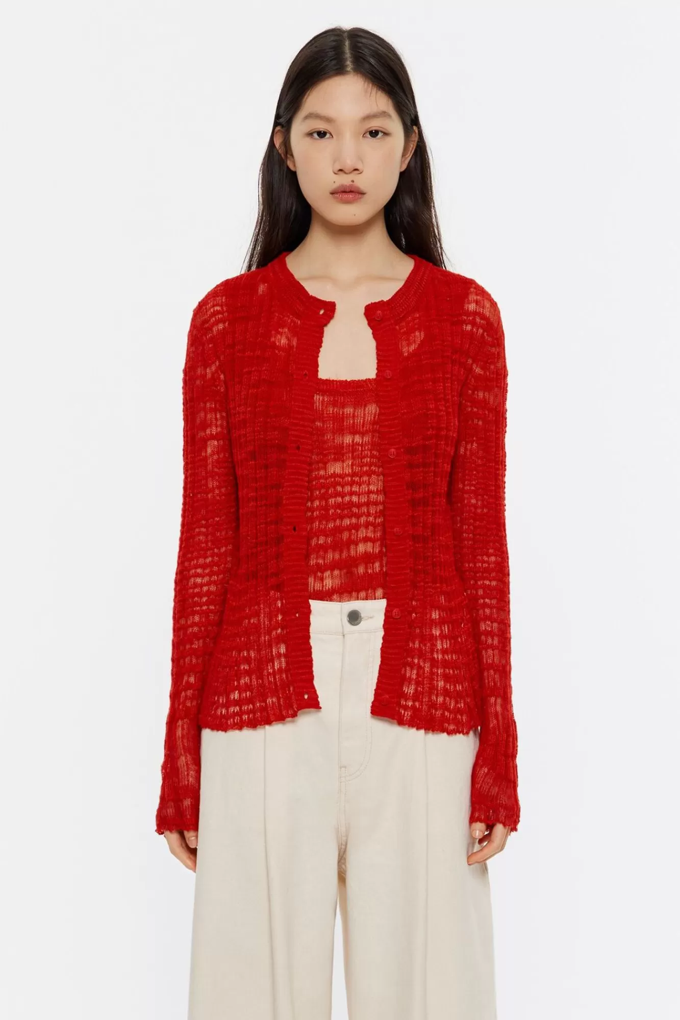 BIMBA Y LOLA Cardigan Ajustado Punto Rojo Hot