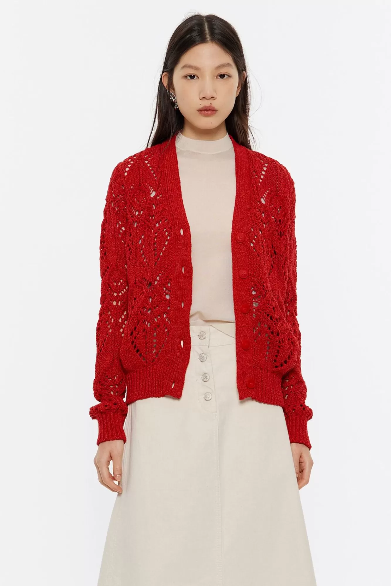 BIMBA Y LOLA Cardigan Recto Punto Calado Rojo Fashion