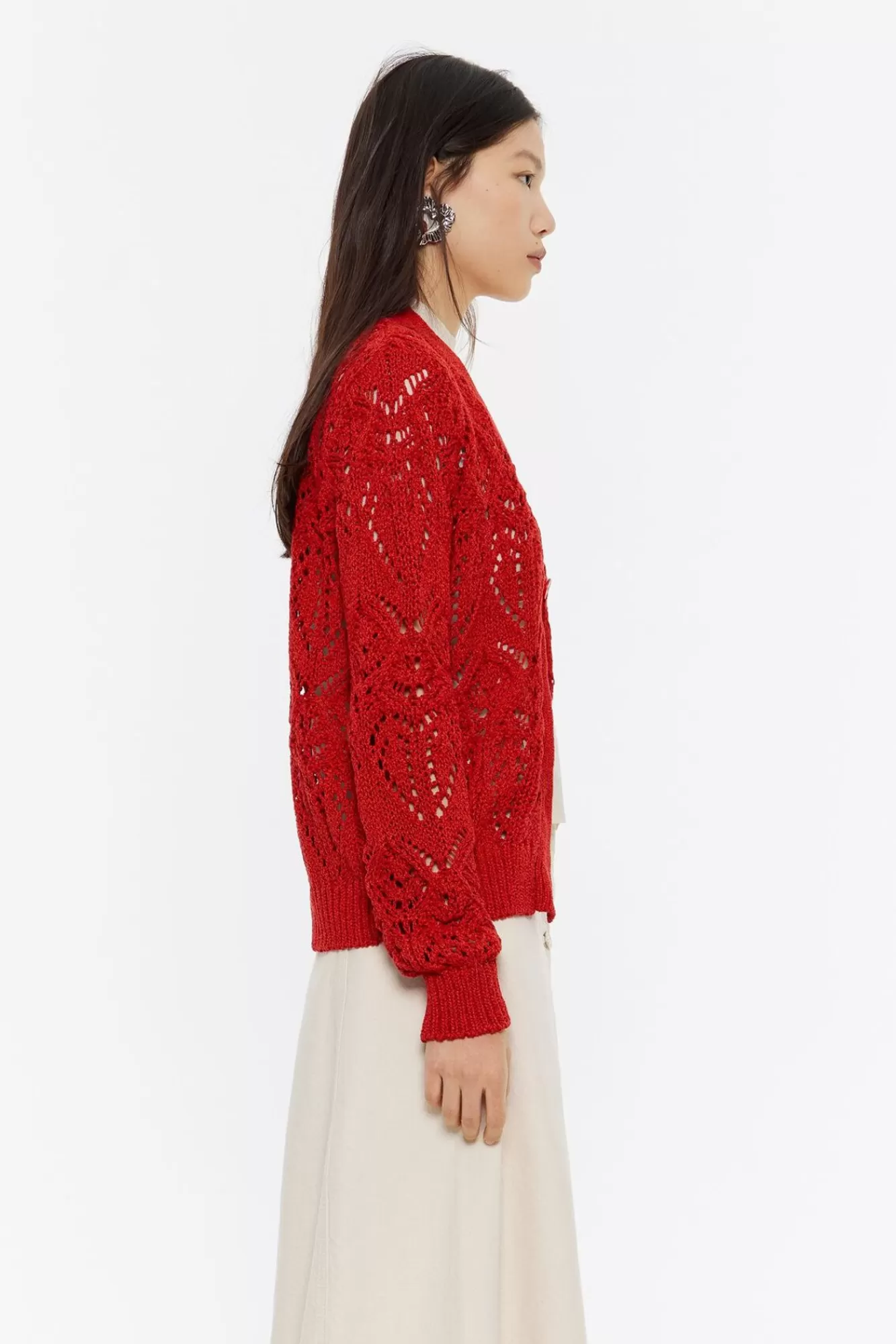 BIMBA Y LOLA Cardigan Recto Punto Calado Rojo Fashion