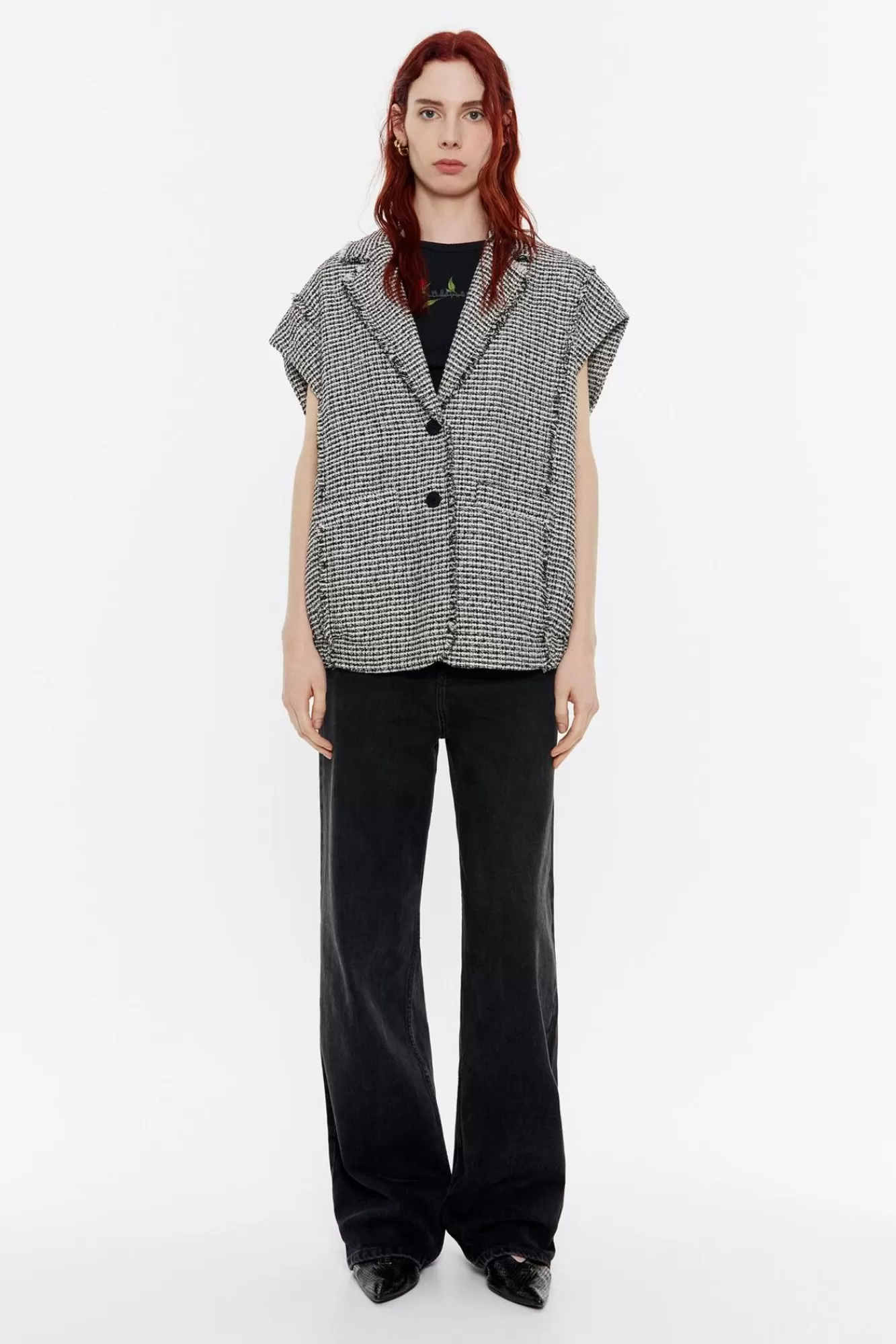 BIMBA Y LOLA Chaleco Oversize Desflecado Tweed Marfil Cheap