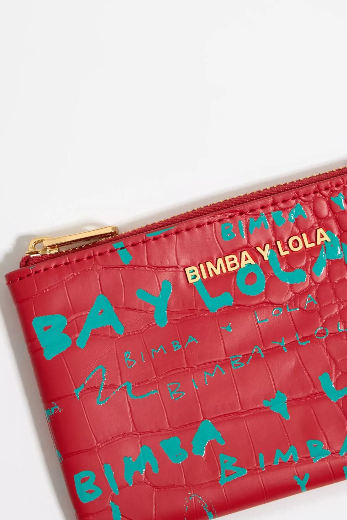 BIMBA Y LOLA Monedero Grabado Cocodrilo Rojo New