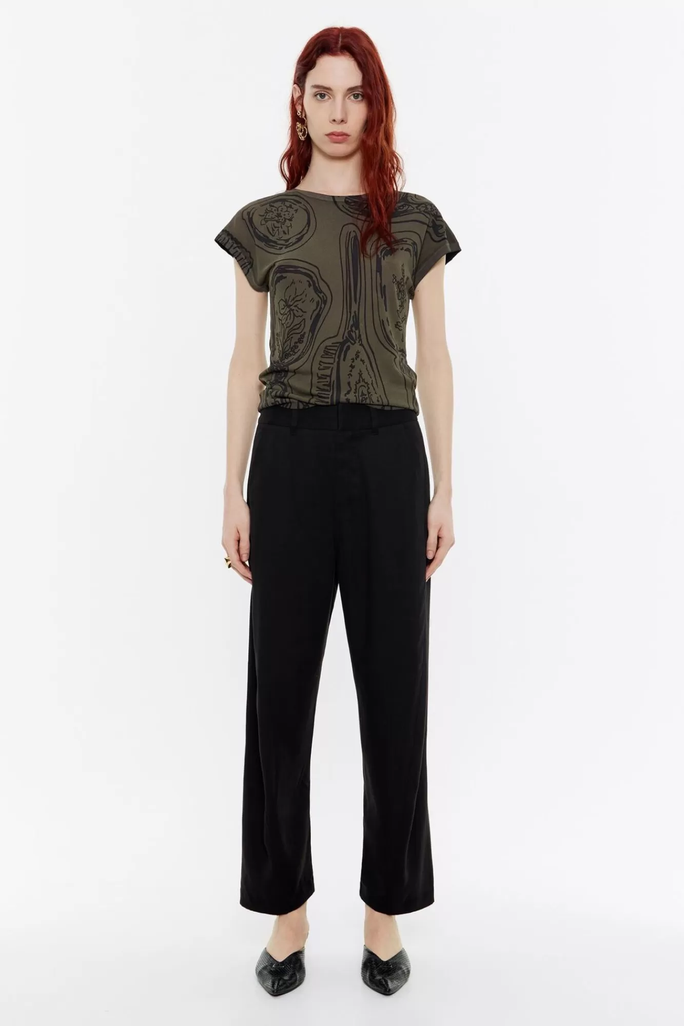 BIMBA Y LOLA Pantalon Barrel Lana Negro New