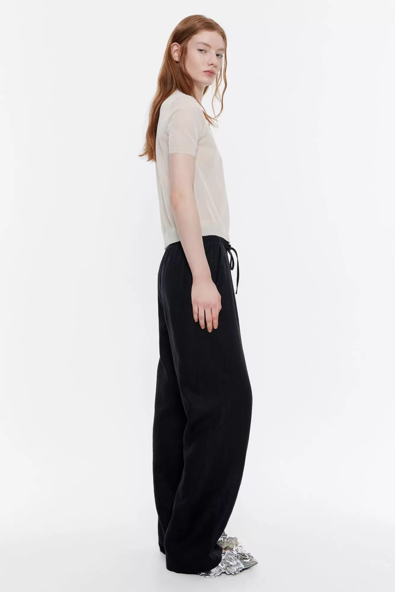 BIMBA Y LOLA Pantalon Jogger Lino Negro Lavado Discount