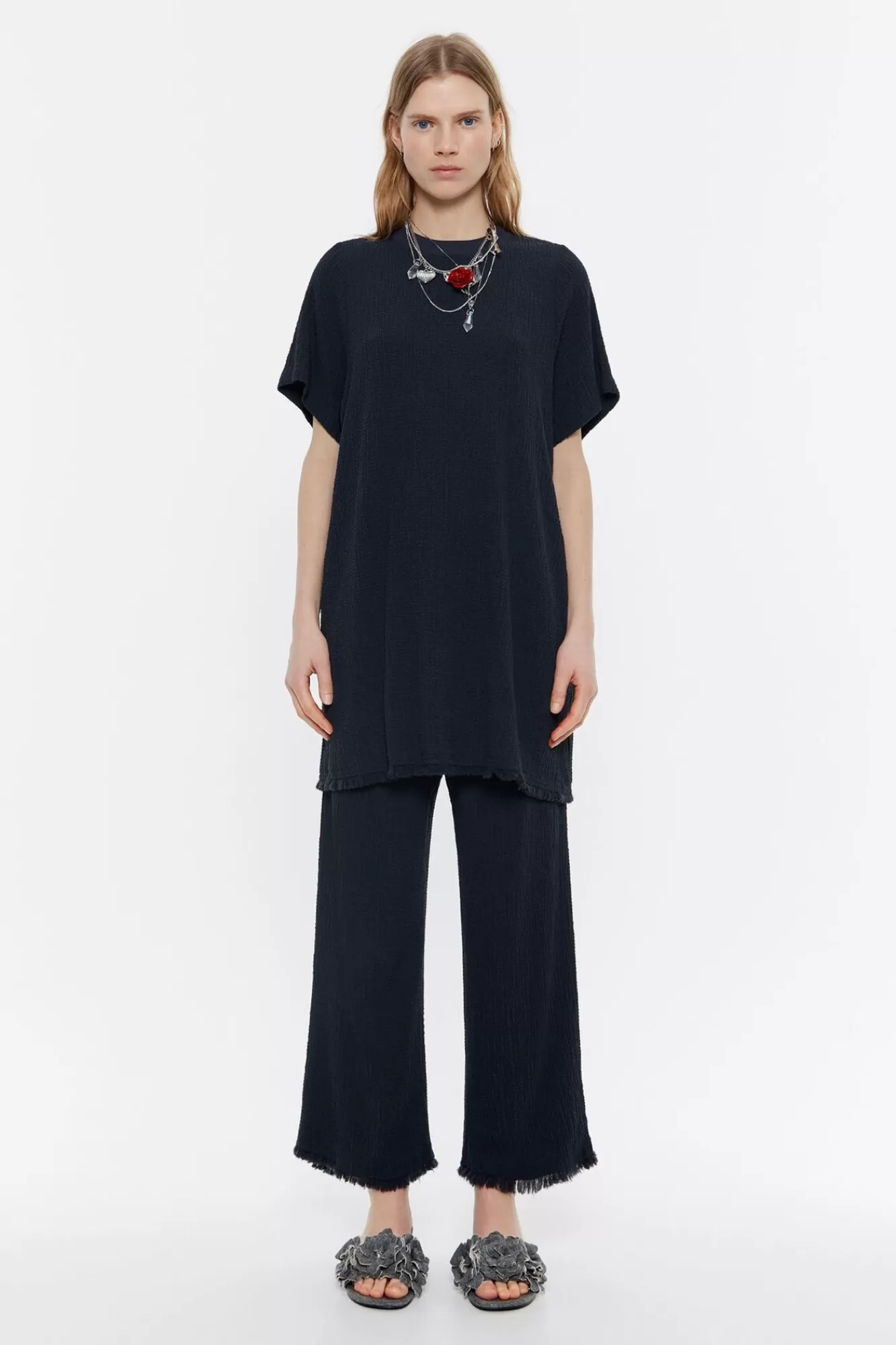 BIMBA Y LOLA Pantalon Recto Desflecado Antracita Flash Sale