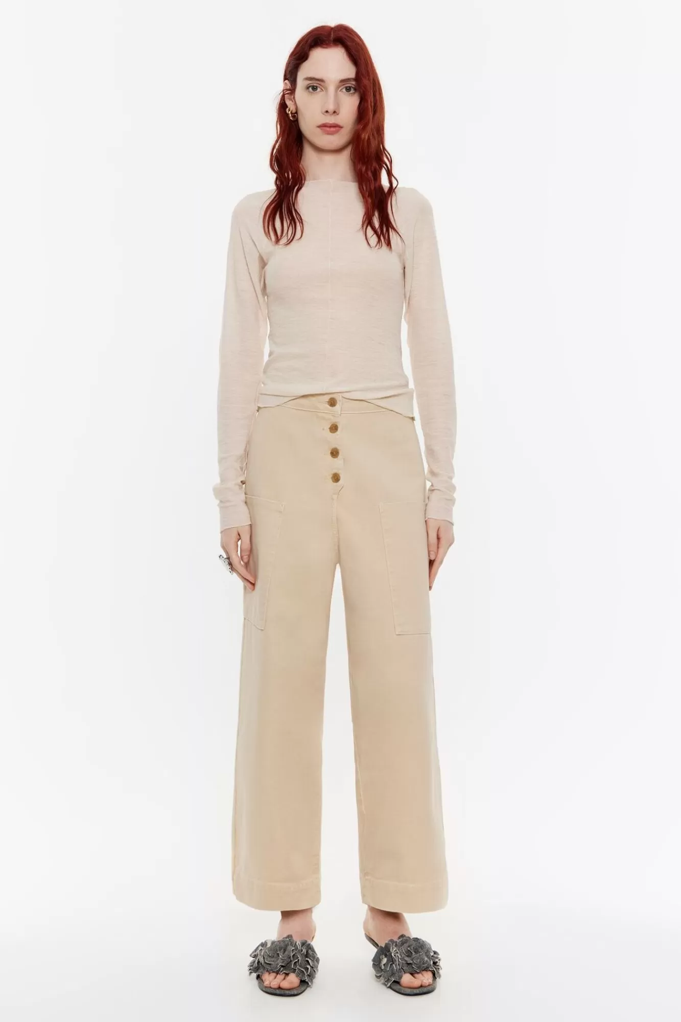 BIMBA Y LOLA Pantalon Recto Tobillero Beige Cheap