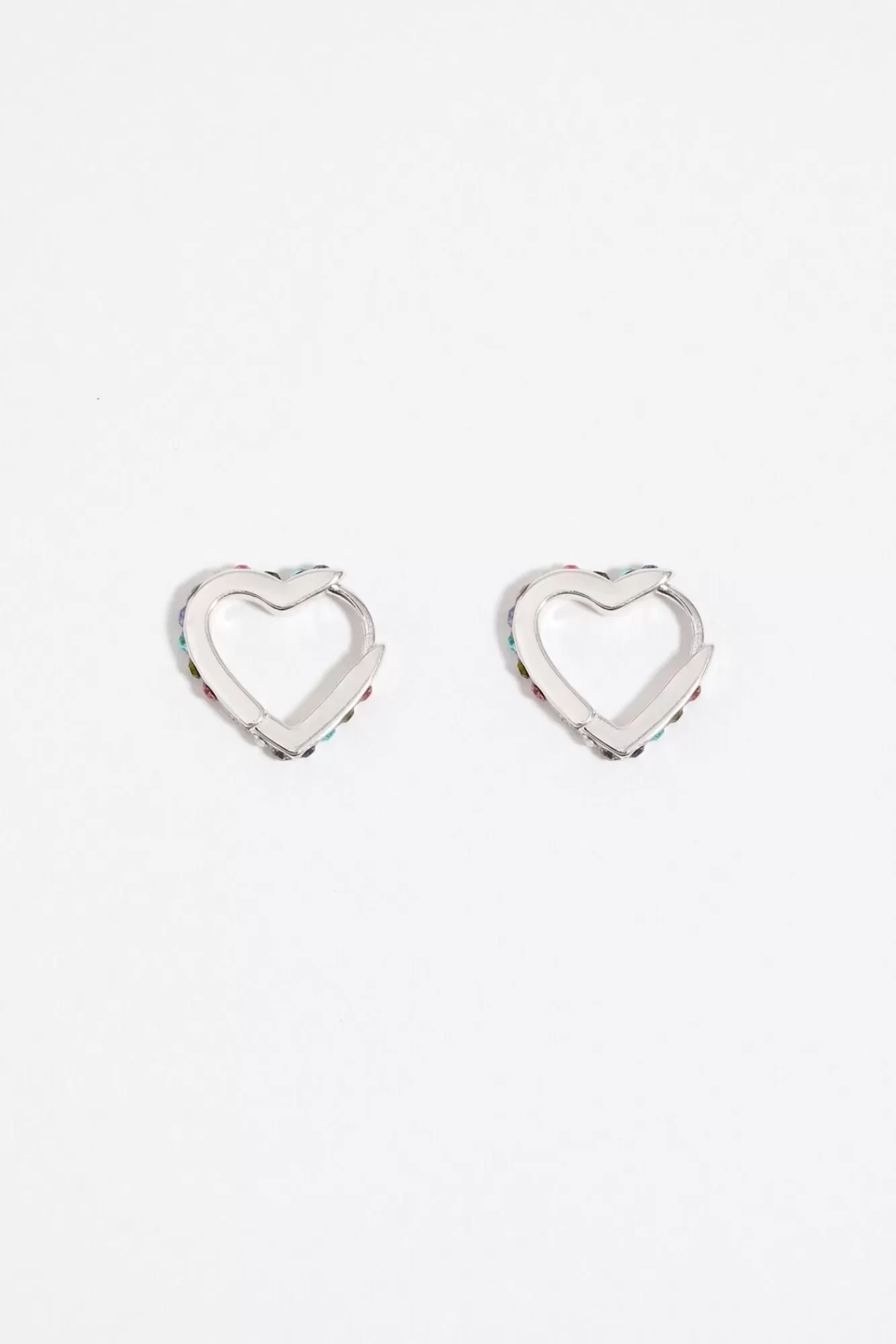 BIMBA Y LOLA Pendientes Aro Corazon Cristales Plateados Fashion