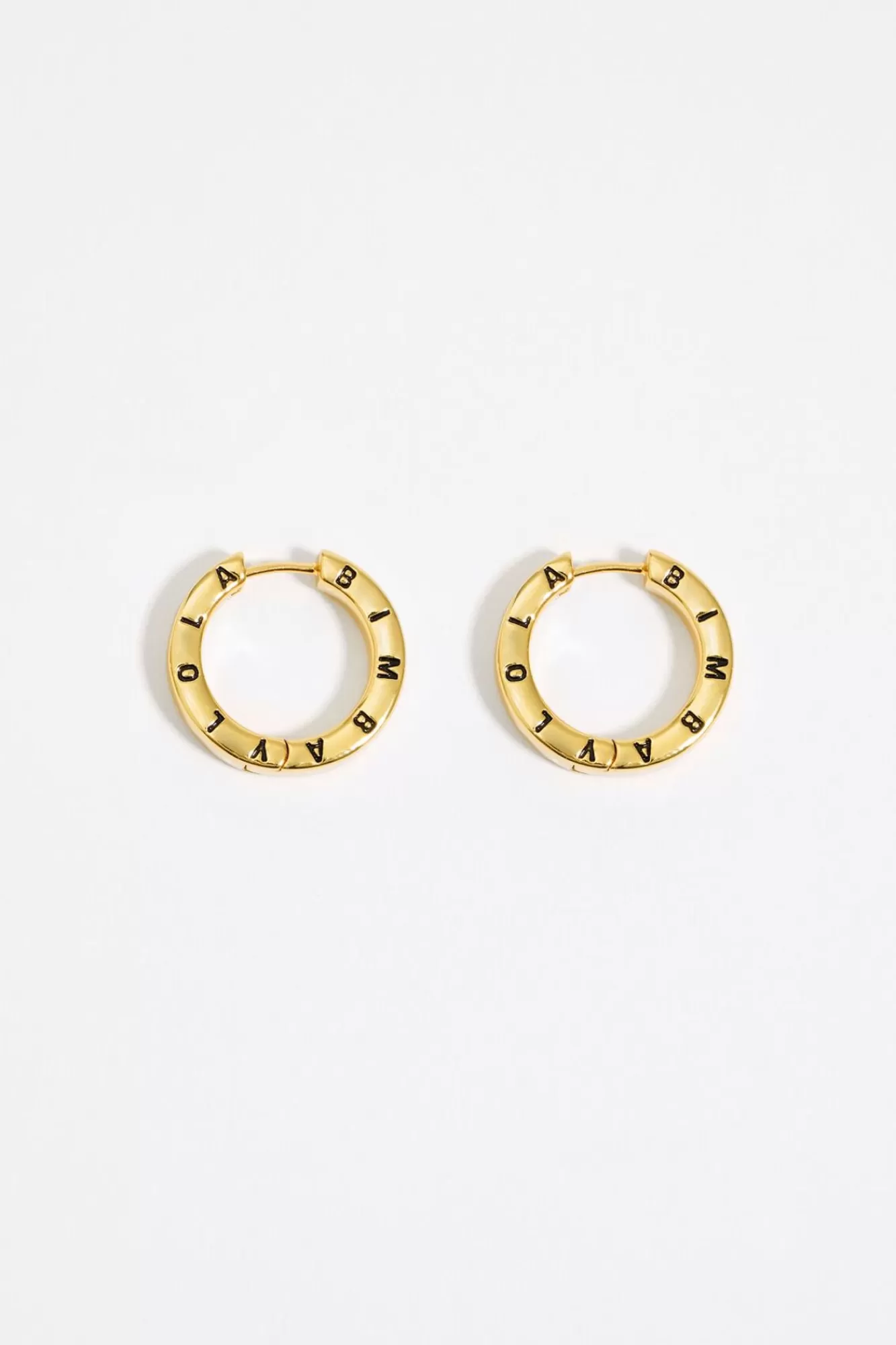 BIMBA Y LOLA Pendientes Aro Dorado Logo Negro Fashion