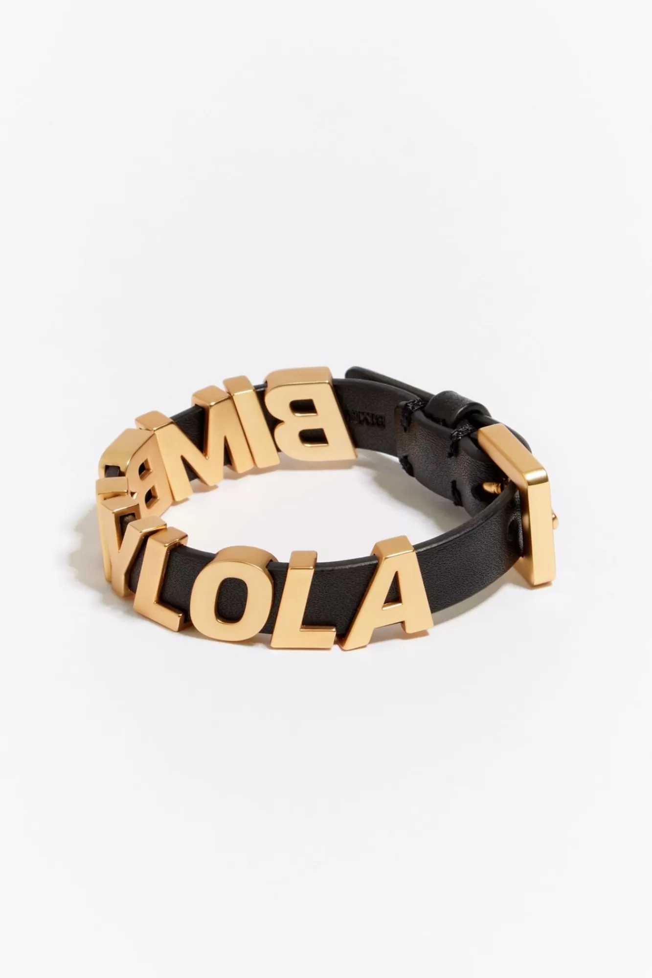 BIMBA Y LOLA Pulsera Letras Logo Piel Negra Discount