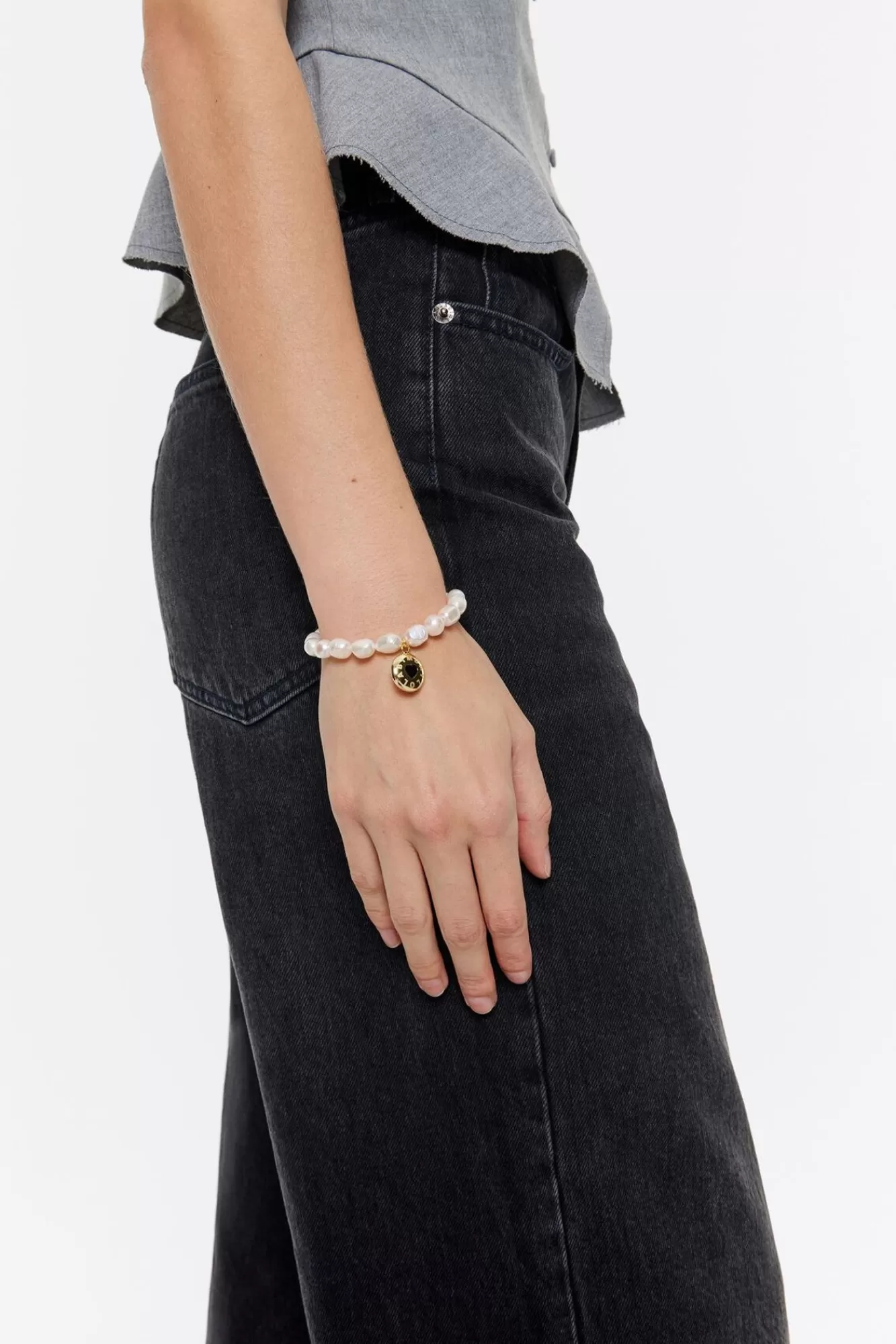 BIMBA Y LOLA Pulsera Perlas Logo Candy Corazon Negro Flash Sale