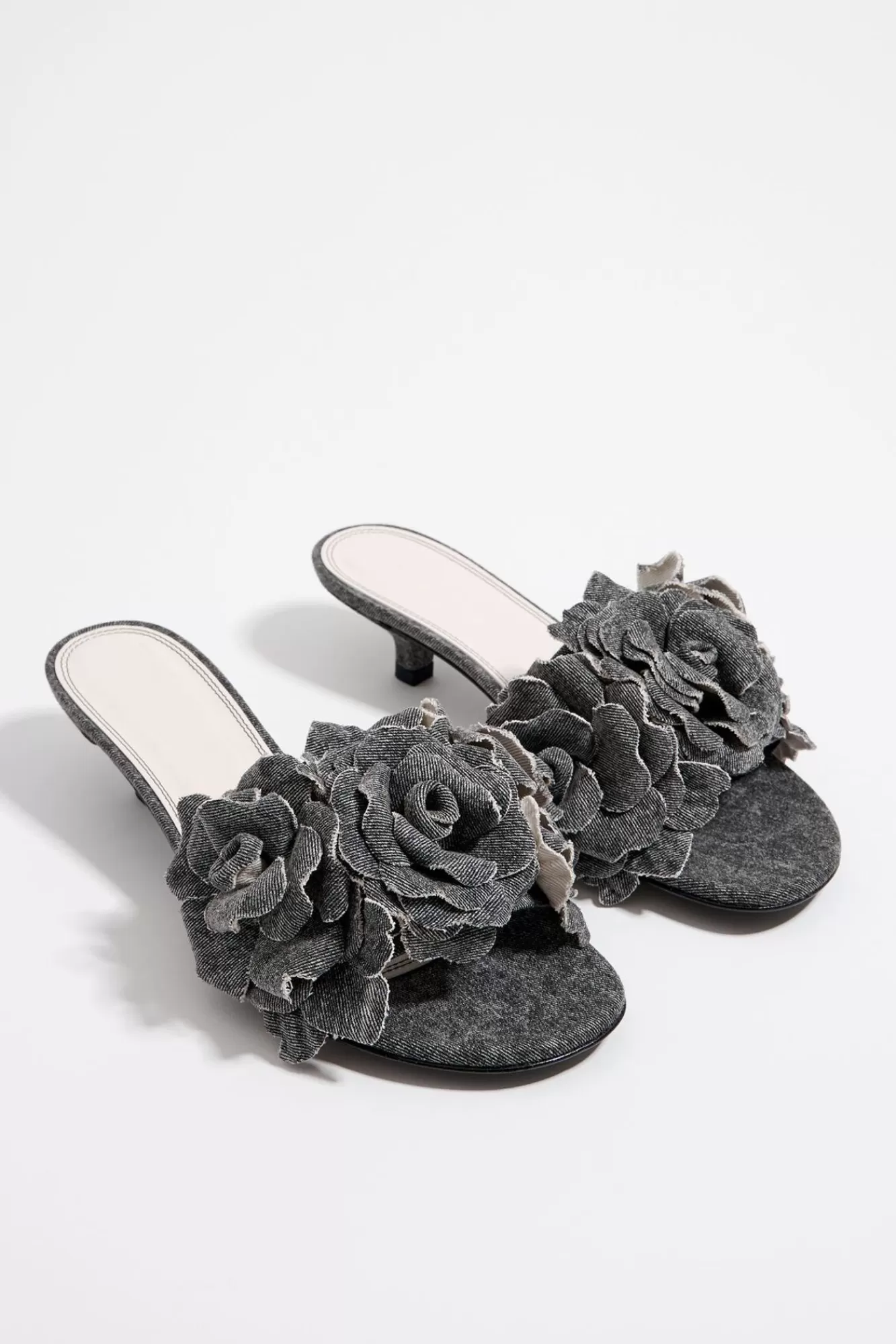 BIMBA Y LOLA Sandalia Tacon Flores Denim Negra New