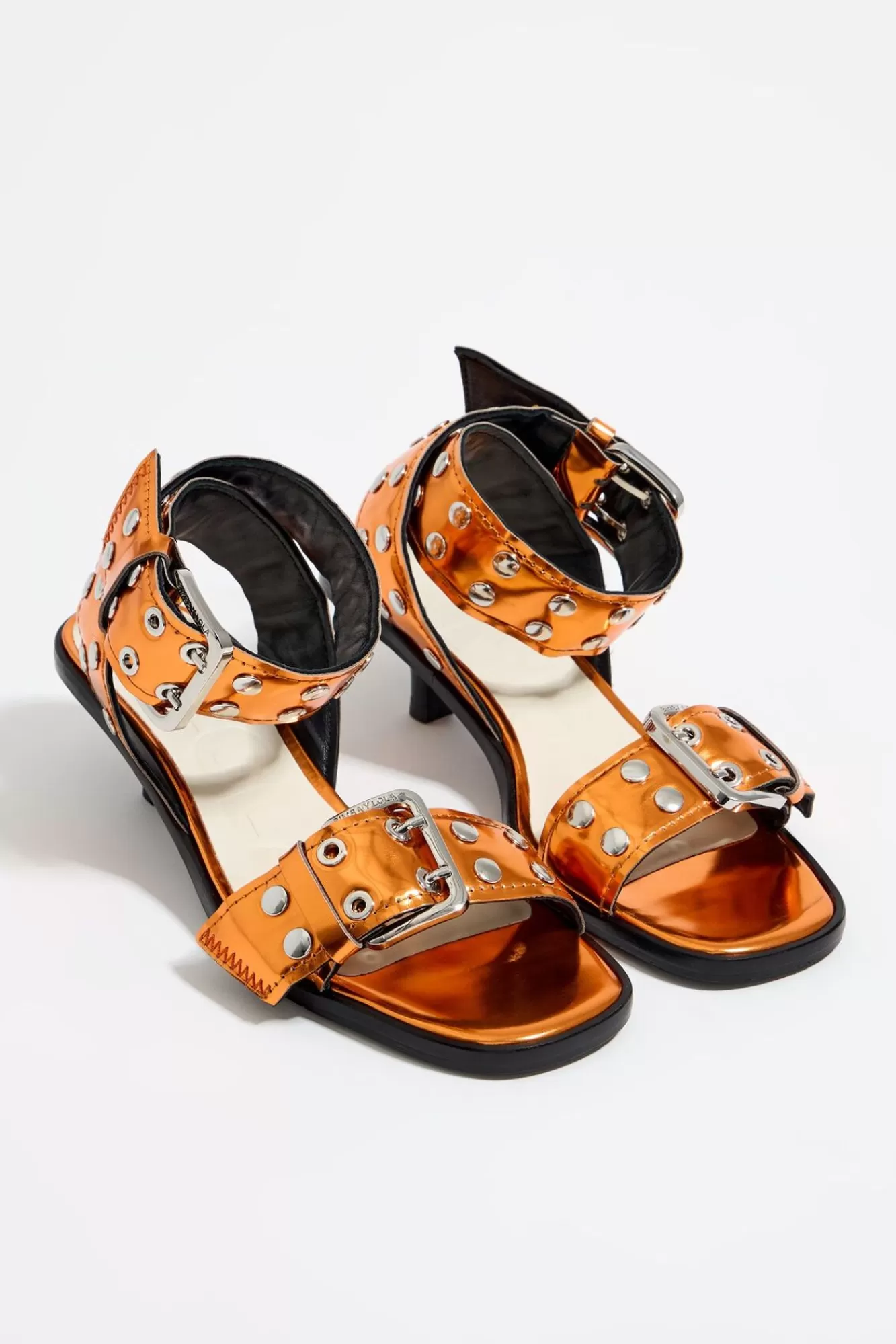 BIMBA Y LOLA Sandalia Tacon Tachas Piel Naranja Fashion