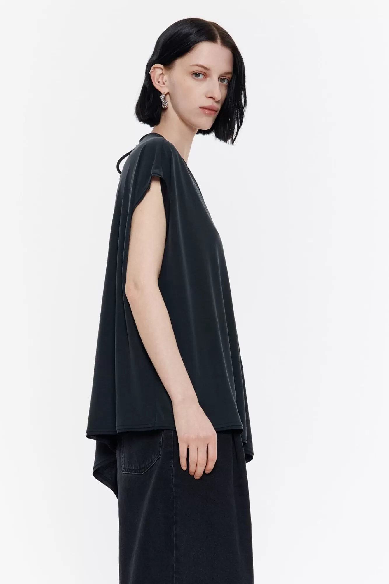 BIMBA Y LOLA Top Largo Oversize Negro Lavado Fashion