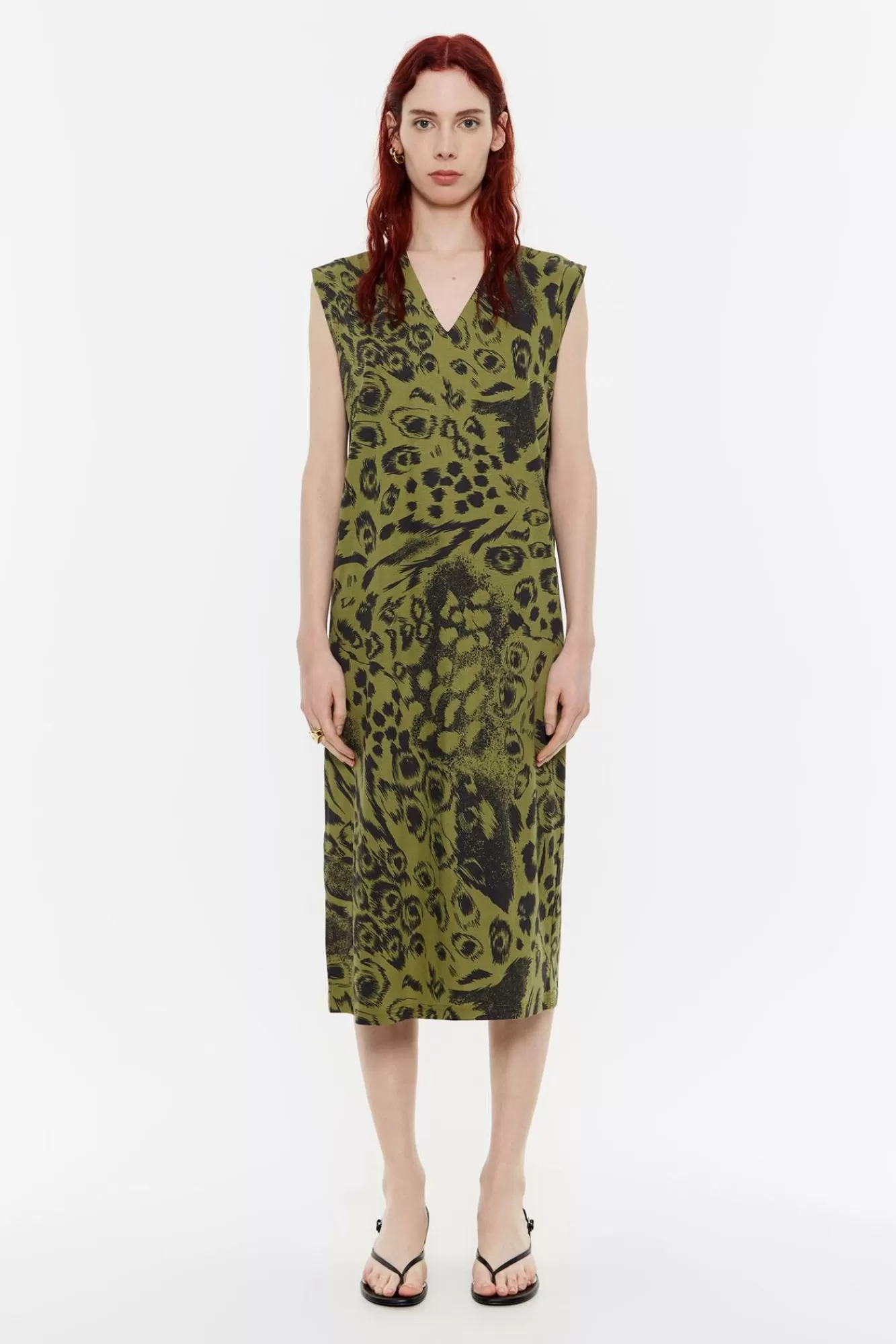 BIMBA Y LOLA Vestido Algodon Midi Animal Mix Verde Flash Sale