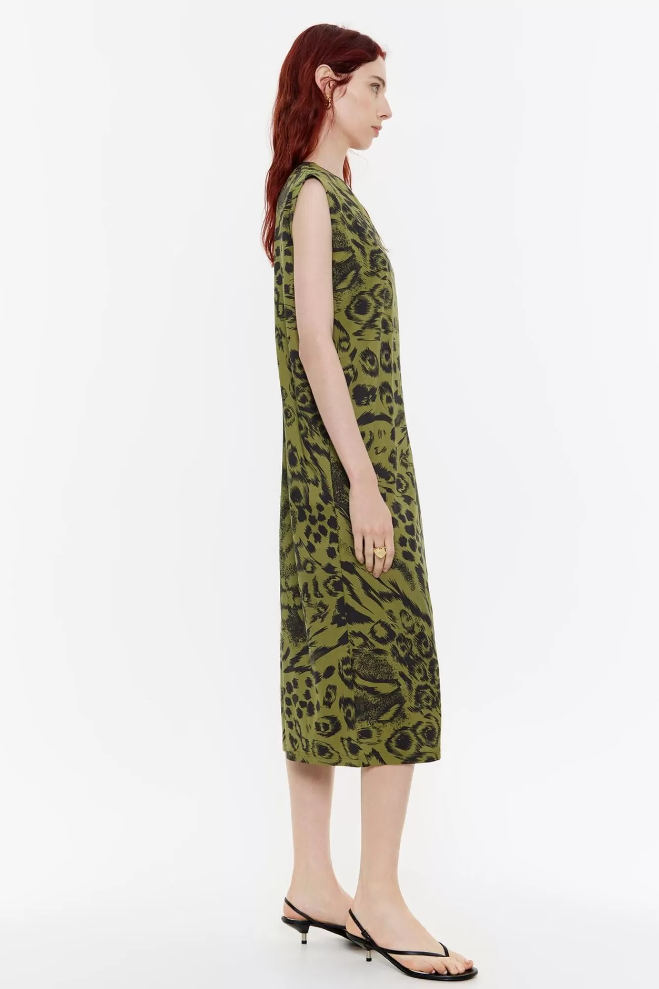 BIMBA Y LOLA Vestido Algodon Midi Animal Mix Verde Flash Sale