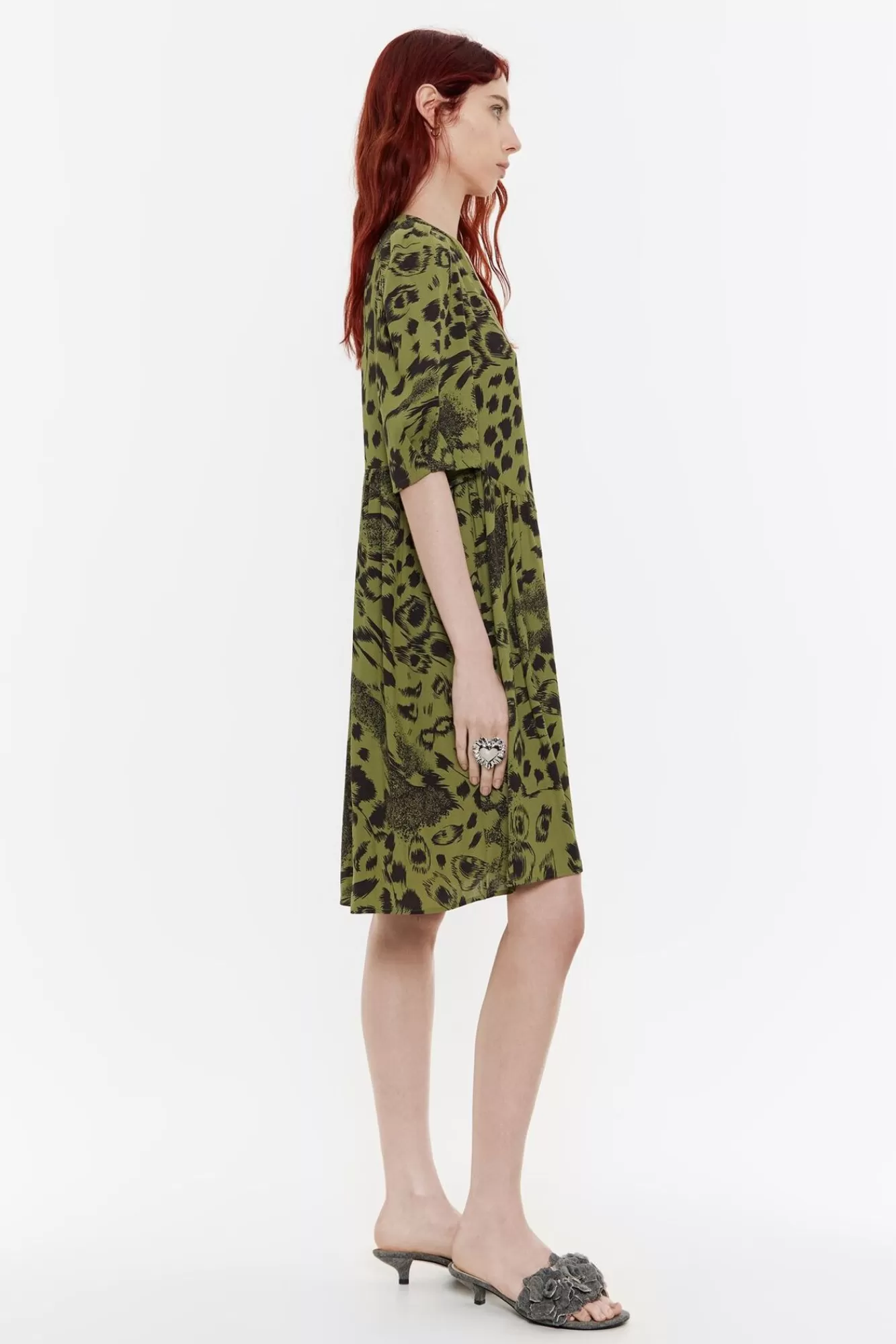 BIMBA Y LOLA Vestido Corto Fluido Animal Mix Verde Best Sale